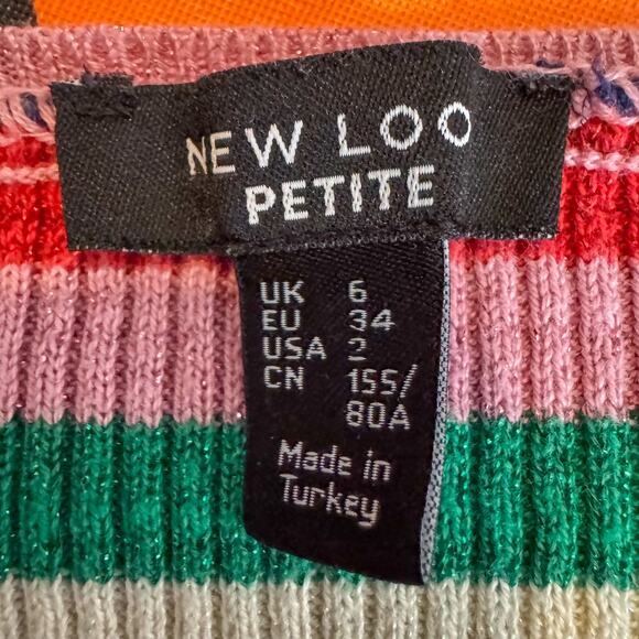 New Look Petite Metallic Rainbow Stripe Ribbed Knit Top Glitter Retro Y2K 6 - Picture 4 of 6